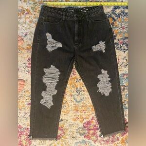 Fashion Nova High Waist Destroyed Distressed crop jeans raw hem